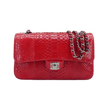 二手品 Chanel 香奈兒 經典雙C蟒蛇皮coco 25斜背包(紅)