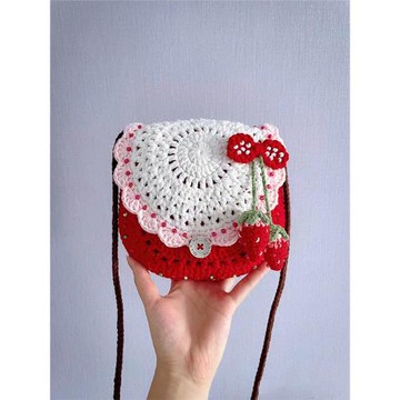 毛線鉤針草莓奶蓋斜背包diy自制材料包手工編織零錢手機包送閨蜜