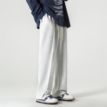 休閑褲子男春秋新款直筒寬松闊腿褲美式潮牌大碼運動褲開叉微喇褲