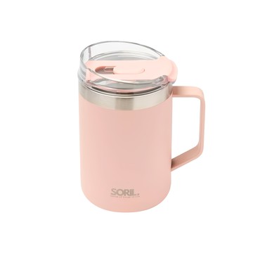 SORIL 不鏽鋼真空馬克杯 480ml  薔薇粉  1個