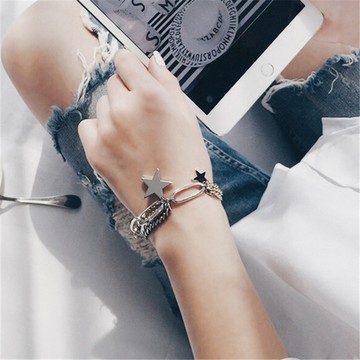 PS MALL多層星星吊墜女手鏈 2入