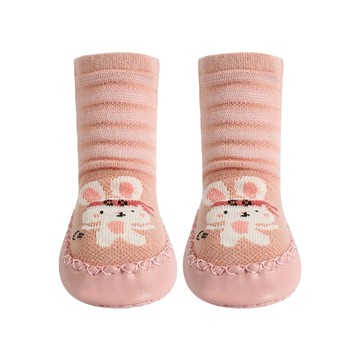 JoyNa - 2雙入-寶寶學步鞋 襪鞋 室內鞋 嬰兒襪(底部有止滑膠)-粉色小兔+隨機1雙