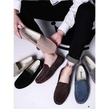 男鞋2025夏季新款潮流一腳蹬懶人男士休閑鞋透氣軟底真皮豆豆鞋男