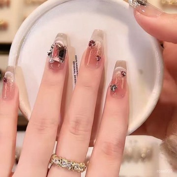 ➕純色美美噠💯手工穿戴甲春夏腮紅貓眼堆鑽爆閃甲片高級感輕奢時尚顯白美甲貼片純色穿戴甲 HDKJ