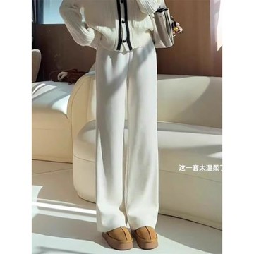 窄版軟糯闊腿褲女早春2026年新款高腰顯瘦垂感直筒休閑加絨糯米褲