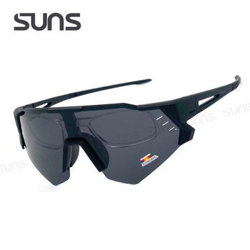 【SUNS】運動偏光太陽眼鏡 含內視鏡 黑灰色 Polarized墨鏡 抗UV400/抗藍光/路跑/自行車 N930