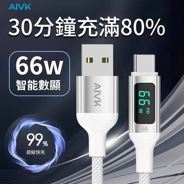 隔日達⚡Aivk ⚡數顯6A充電線 超級快充 66W功率數顯 全協議快充 USB傳輸線 安卓 type-c
