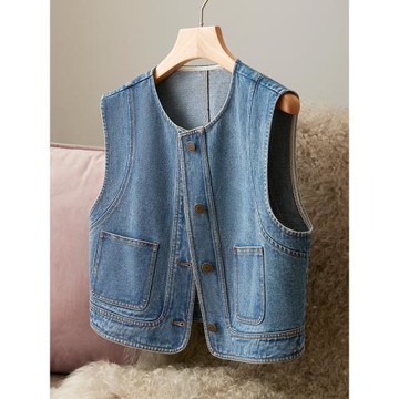 查琳時尚潮流牛仔馬甲女新款百搭設計感小眾春秋外搭休閑高級大碼