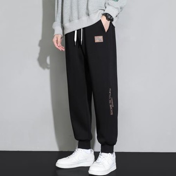 春秋季青少年束腳純色衛褲寬松休閑運動長褲子初高中學生百搭男褲