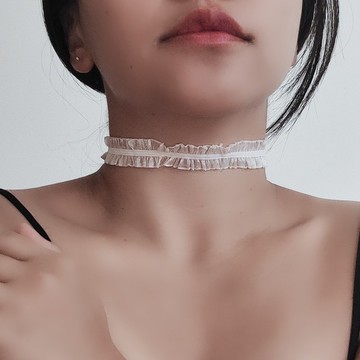 裸肌感 彈力半透花邊蕾絲choker 白 復古風