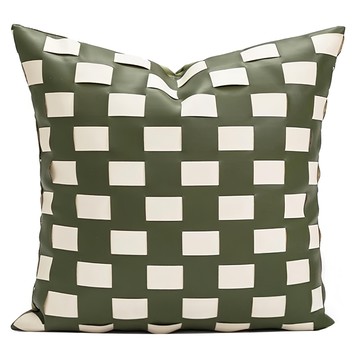 快豹 Eii低調輕奢抱枕 麻將綠白 PU皮 僅皮套  米杏色  45 x 45cm