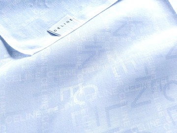 Celine 古著絲巾 極簡標誌緹花 淺藍 22.5 x 22.5 英吋