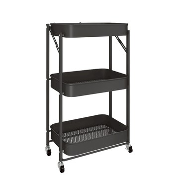 【好物良品】折疊小推車移動三層置物架 置物推車 收納推車 化妝車-黑色