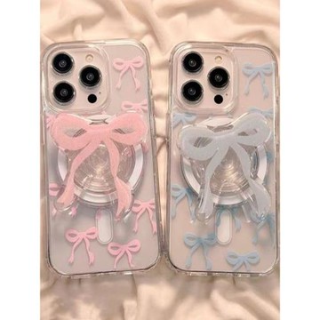 ins風蝴蝶結磁吸支架適用三星s25ultra手機殼透明s23+/s24fe創意s22/s21小眾a16a15a55a54簡約a14防摔note20