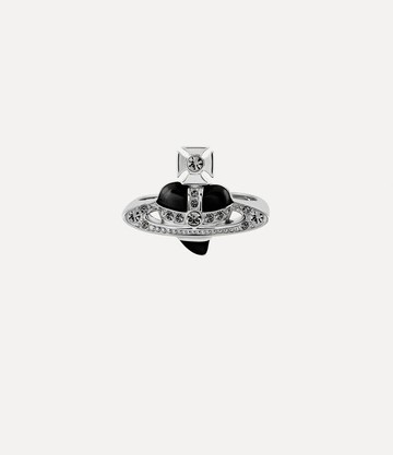 Vivienne Westwood New Diamante Heart Ring Platinum / Black Silver / Cubic Zirconia / Enamel Unisex
