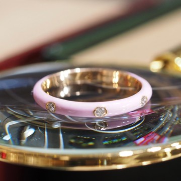 18K金薰衣草琺瑯鑽石戒指 18K Gold Baby Lavender Enamel Diamon