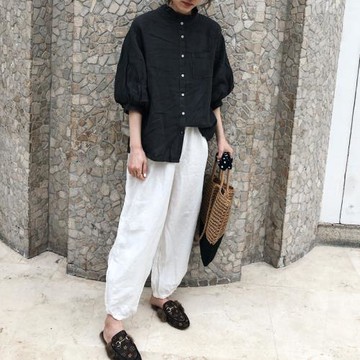 2025春夏新女 日系韓版大碼復古棉麻亞麻寬松直筒褲休閑長褲