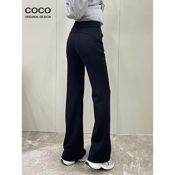 黑色高腰微喇休閑衛褲女2025早秋新款美式顯瘦百搭加絨喇叭拖地褲