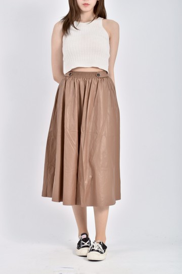 (L) 質感鬆緊腰棕色長裙