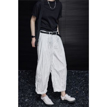 moment白色抽繩闊腿褲女夏季2024新款爆款寬松垂感日系九分褲顯瘦