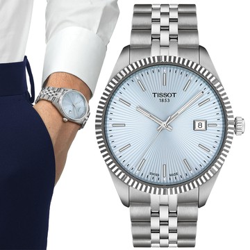 TISSOT 天梭 BALLADE系列 經典簡約時尚男錶/淺藍/40mm/T1564101135100