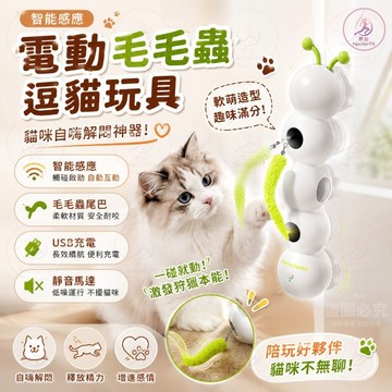 【智能感應自嗨】電動毛毛蟲逗貓玩具 智能逗貓棒 貓咪自嗨解悶 感應互動 自動逗貓 USB充電 貓玩具 寵物玩具