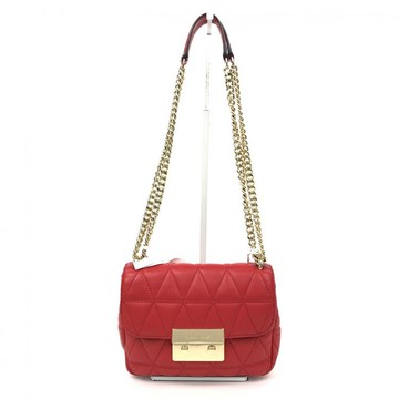 michael kors紅色皮革格紋鏈條翻蓋包