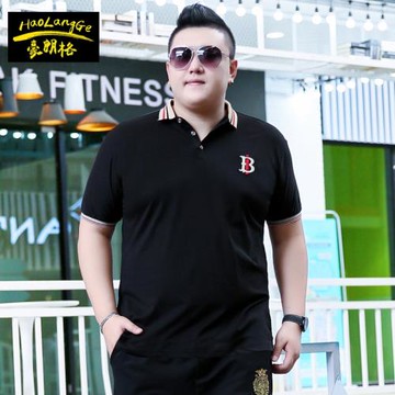 肥佬男士加肥加大碼短袖翻領t恤夏裝特大號商務有領polo體恤衫195