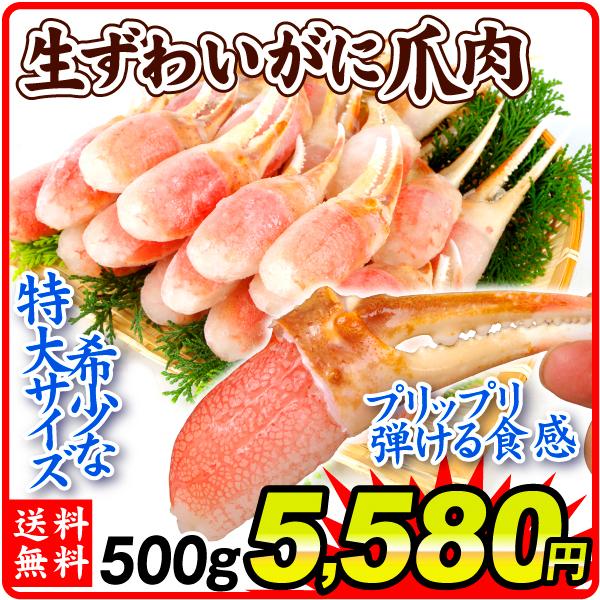 かに 生ずわいがに爪肉 500g 送料無料 特大サイズ むき身 カット済 ポーション ズワイガニ 蟹 冷凍便 国華園