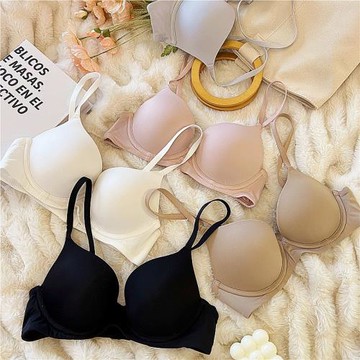 自留bi入簡約光面無痕小胸聚攏內衣軟鋼圈v型文胸罩奶罩純色百搭