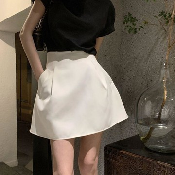 【顯瘦氣質】白色A字半身裙 女夏季新款 高腰短裙 顯瘦百搭 小個子蓬蓬短裙 裙子短裙 高腰短裙 半身裙 白色短裙