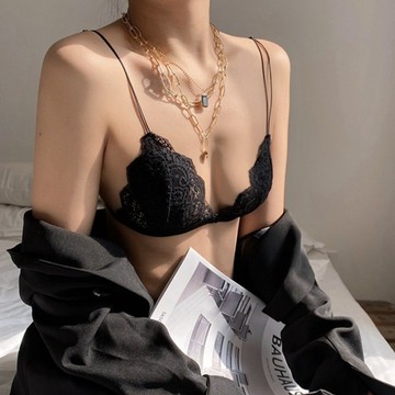 法式三角杯內衣 美背內衣 前扣內衣 小胸 舒適 無鋼圈內衣女 超薄款 蕾絲內衣 純欲內衣 細帶內衣 文胸