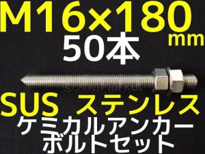 ケミカルボルト アンカーボルト ステンレス M16×180mm 50本 寸切ボルト1本 ナット2個 ワッシャー1個 Vカット 両面カット SUS304