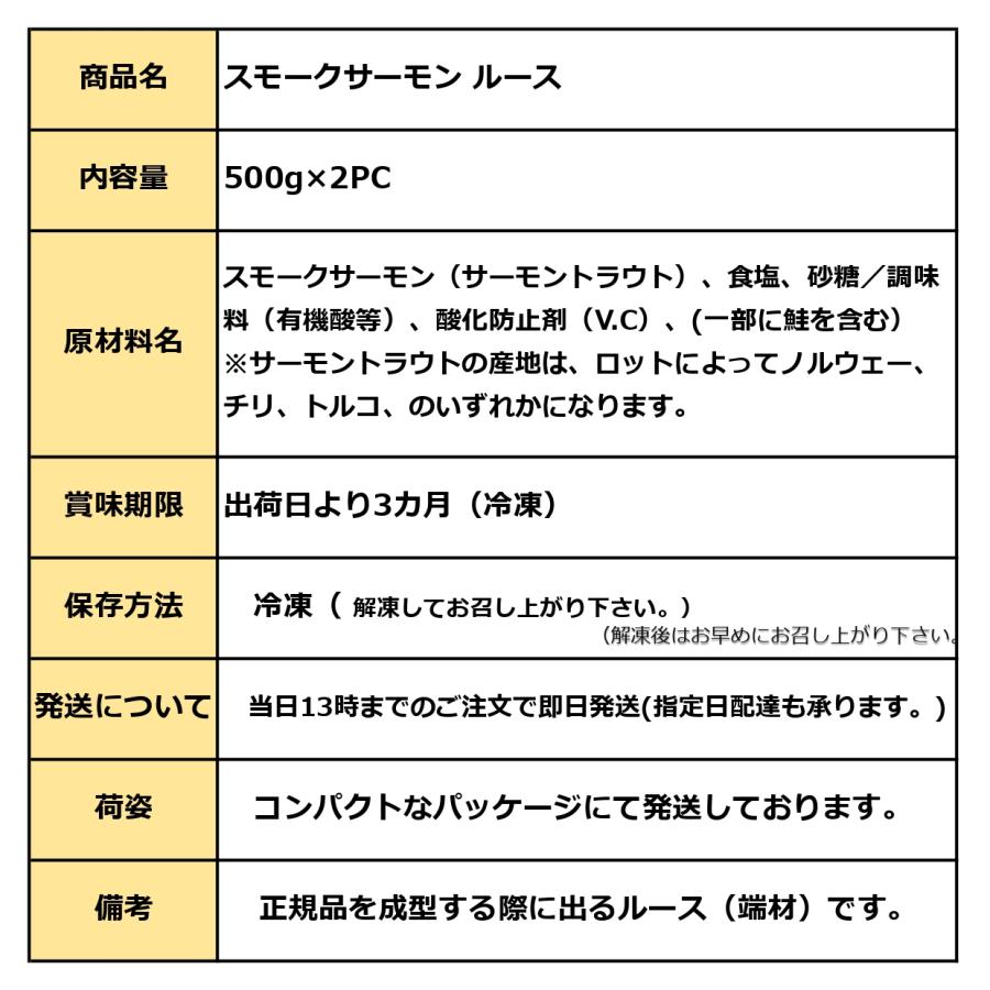 スモークサーモン 1kg (500g×2PC) 訳あり ルース 切り落とし サイズは不揃いな(ルース)でもしっかりとした旨み スモーク サーモン