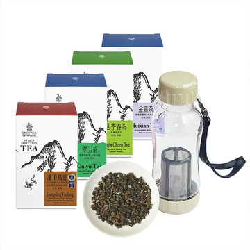 【特惠組合】四款經典台灣烏龍茶+冷熱泡隨身壺(580ml)