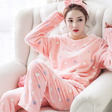 美琪 (親膚柔軟)산호 벨벳珊瑚絨家居服套裝冬겨울季加厚法蘭絨睡衣保暖長袖