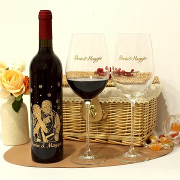 結婚禮物|訂製紅酒套裝 人像雕刻 客製化雕刻請准禮物新婚禮物