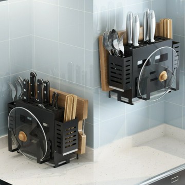 【含稅/免運】 不銹鋼多功能壁掛式菜廚房置物架臺面刀具鍋蓋砧板筷子籠一體刀架