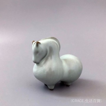 🔥可開發票#汝窯小唐馬茶寵天青開片茶玩小擺設擺件紙鎮筆架陶瓷茶具個性送禮#免運