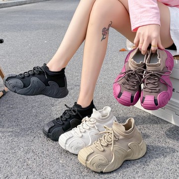 【35-41全尺碼】休閒鞋．時尚針織綁帶襪套厚底運動鞋．白鳥麗子