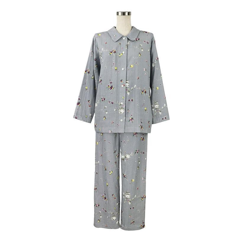 IKUKO/イクコダブルガーゼ花柄プリント襟付きパジャマ/日本製 ナイト