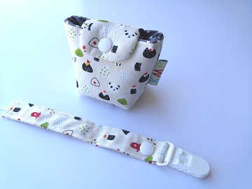 奶嘴夾 奶嘴收納袋 組合 三角飯糰_白