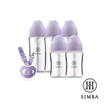 小獅王辛巴 蘊蜜質金玻璃寬口奶瓶哺育安撫全能組-小流量新生專用