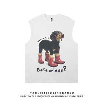 美式趣味狗狗印花坎肩運動背心女夏季潮牌街頭寬松bf百搭無袖上衣