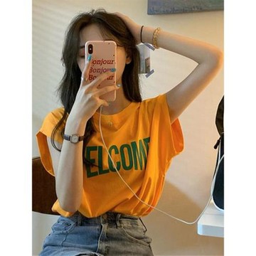 大碼設計感字母印花無袖t恤女夏季新款胖mm寬松遮肉顯瘦小衫上衣