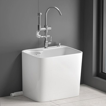 陶瓷拖把池家用陽臺衛生間拖布池帶瀝水籃墩布水槽地拖桶盆/拖把池/墩布池/水槽池/拖布池