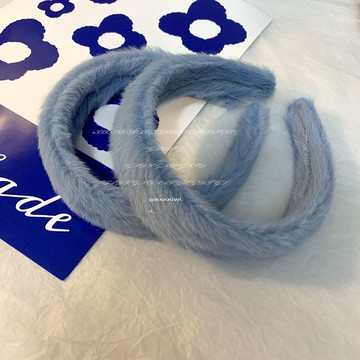 kkkkiwi 丨ins秋冬毛絨藍寬發箍韓國小眾設計百搭可愛兔毛發箍