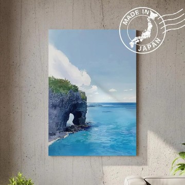 日本製帆布畫・萬座毛、沖繩・日本風景・送禮、擺設、裝飾