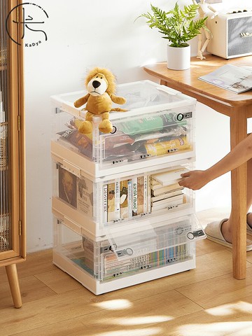 書本收納箱可折疊書箱儲物側開門學生滑輪裝書整理書籍書本收納盒 雙十二特惠