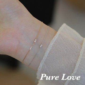 Pure Love樂芙 / 正韓 銀飾【S925純銀】B0914簡約通體純銀MINI鋯石纖細手鏈 / 金 銀